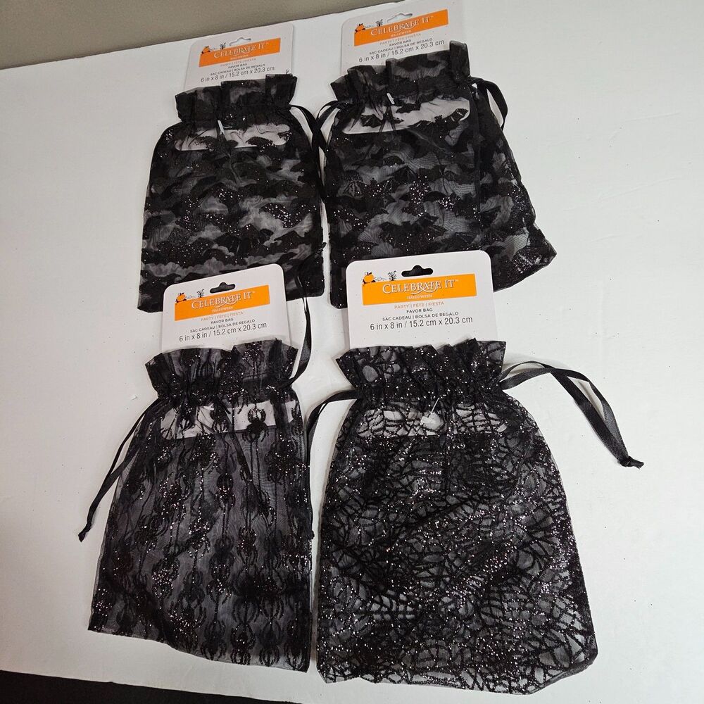 New Halloween Organza & Glitter 6" x 8" Party Favor Bags Celebrate It Set of 4